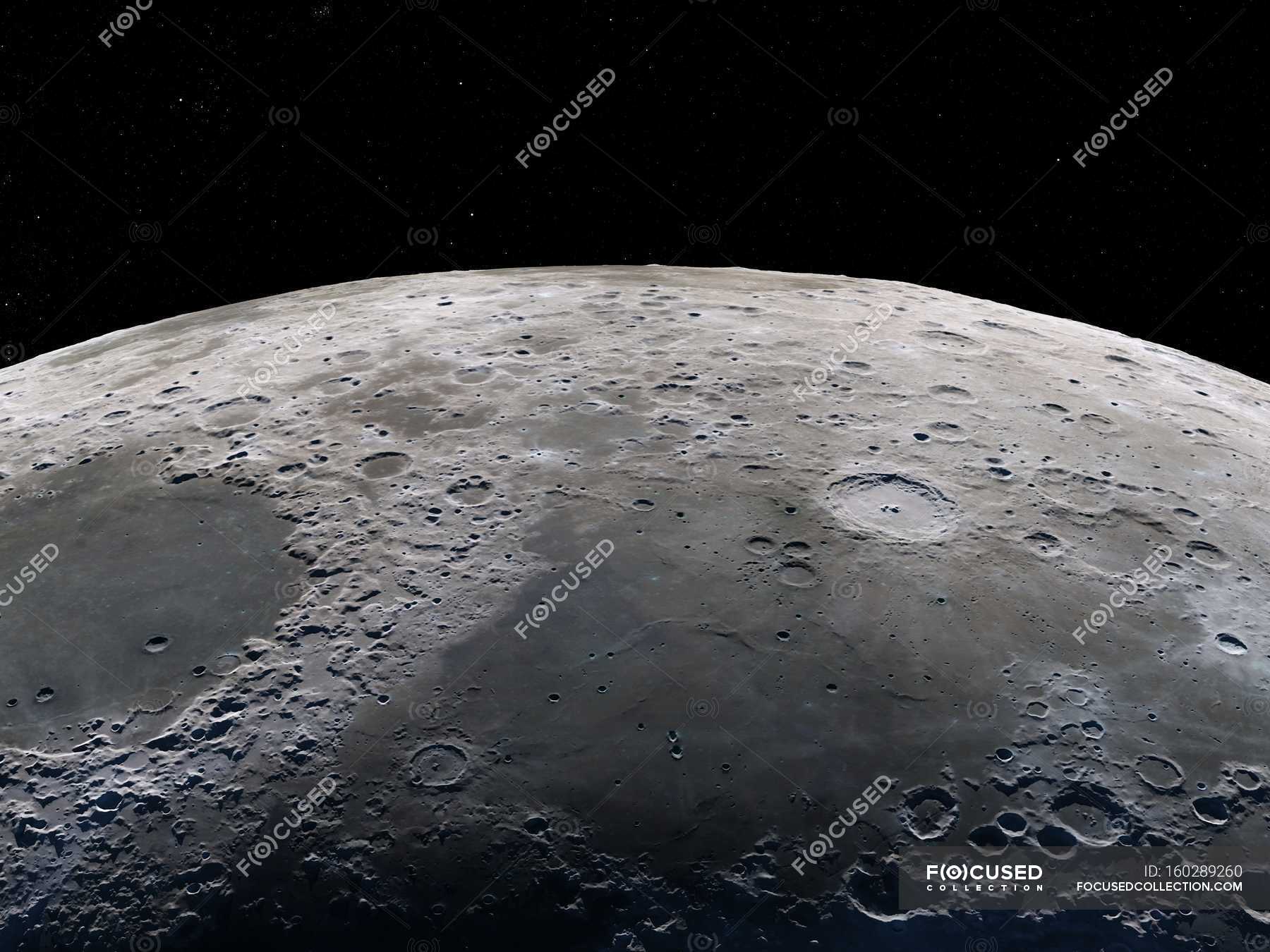 Satellite view of Moon — craters, artwork - Stock Photo | #160289260