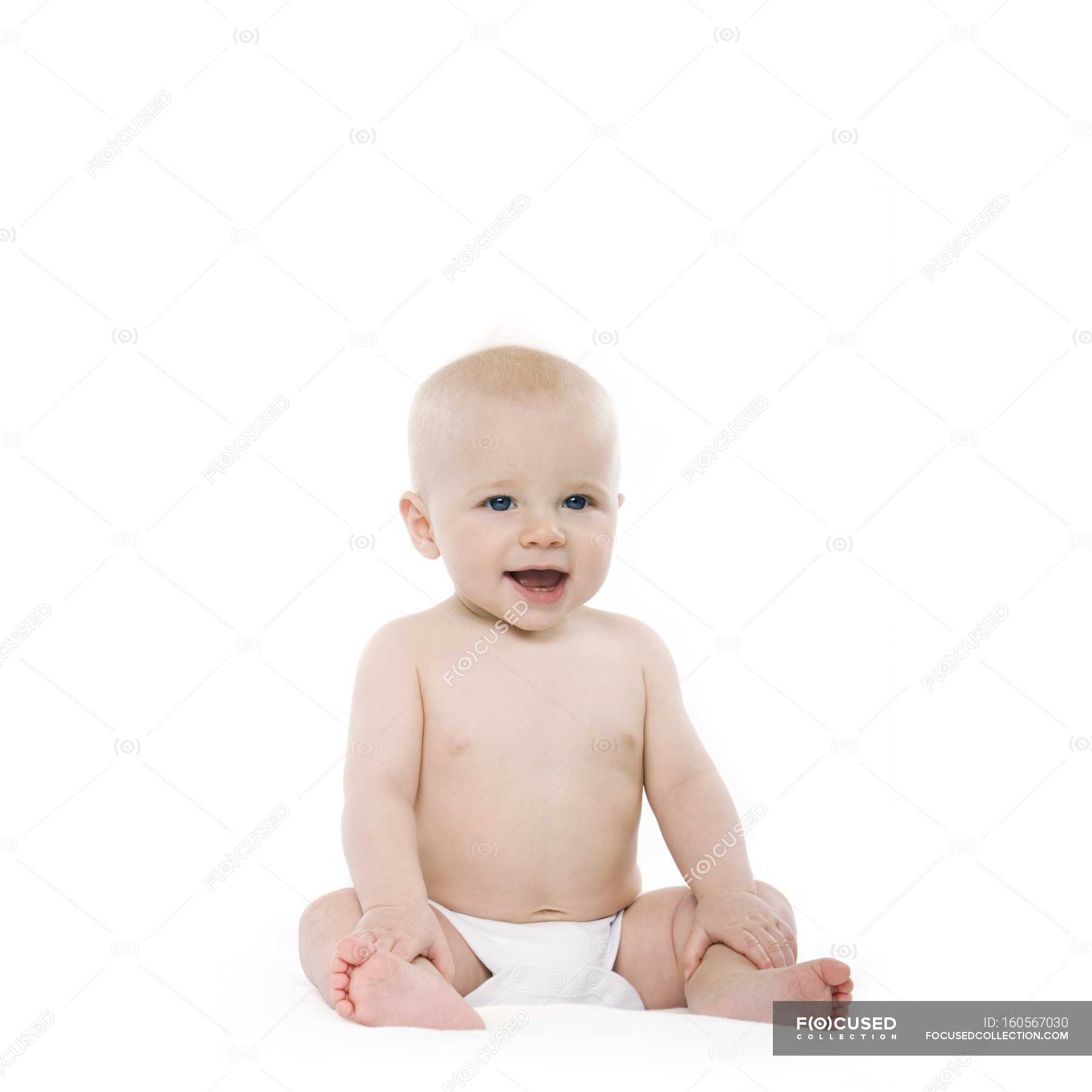 Baby Boy Sitting With Mouth Open On White Background Healthy Childhood Stock Photo 160567030