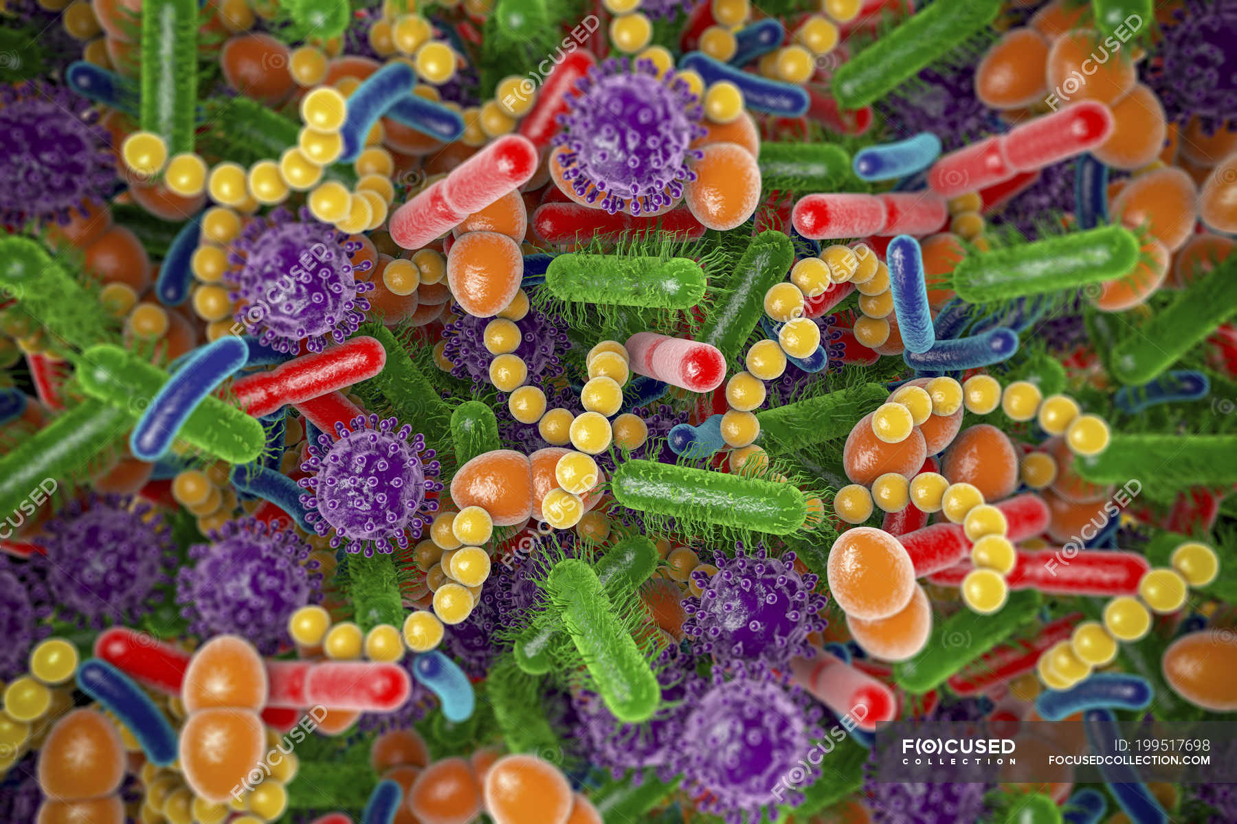 Conceptual Illustration Of Human Microbiome Microbes, Full Frame ...