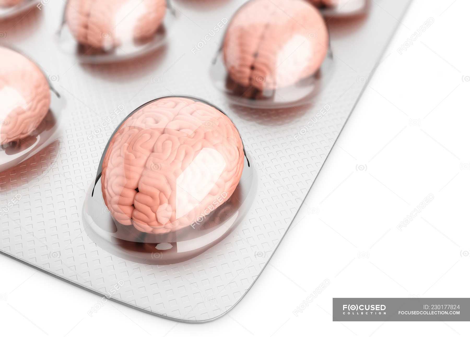 zeewier Opgewonden zijn Korea Close-up of 3D illustration of brain-like pills in blister pack. — brains,  medical - Stock Photo | #230177824