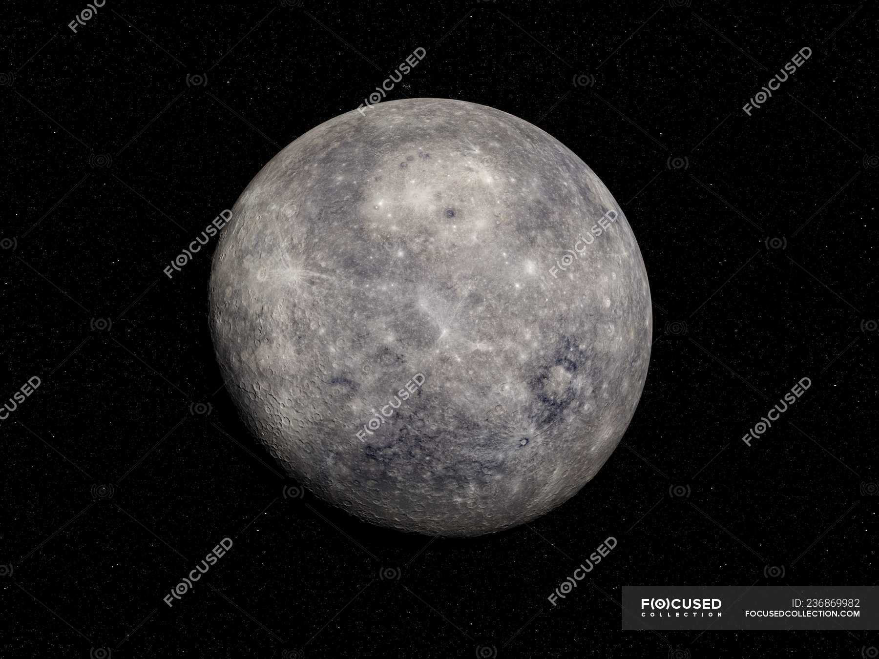 Illustration of grey Mercury planet on black background. — artwork ...