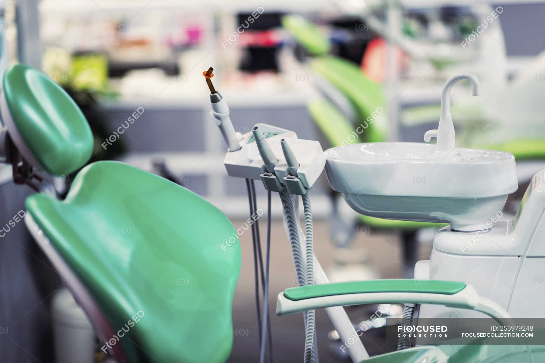 Dental clinic equipment, chair, sink and console in clinic. — health