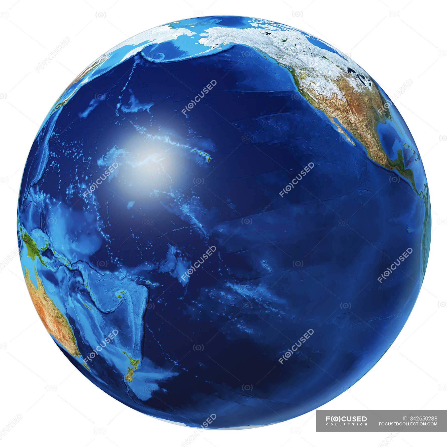 Pacific Ocean On Globe Pacific Ocean View Of Earth Globe, Detailed And Photorealistic 3D  Illustration On White Background. — Continents, United States - Stock Photo  | #342650288