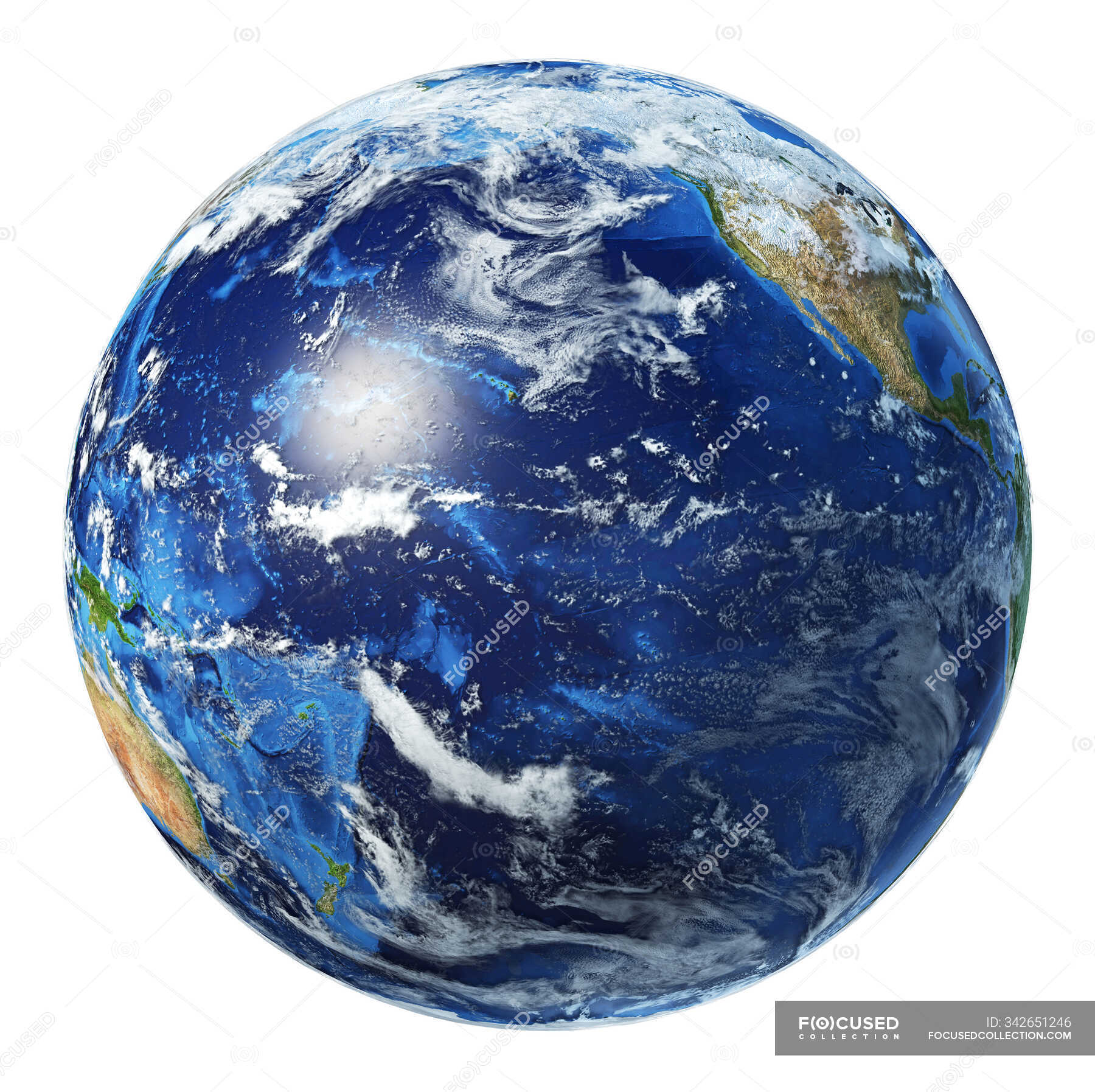 Pacific Ocean view of Earth globe, detailed and photorealistic 3d ...