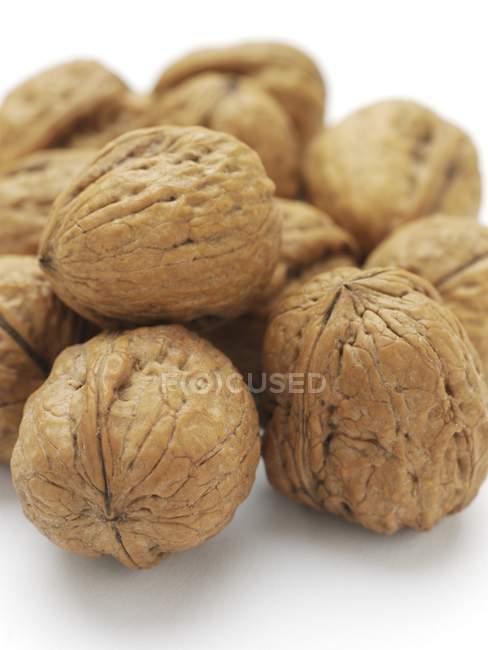 Close-up view of walnuts on white background. — Stock Photo