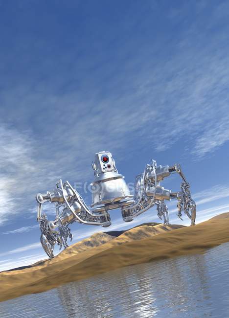 Conceptual digital illustration of microrobot on sand. — Stock Photo