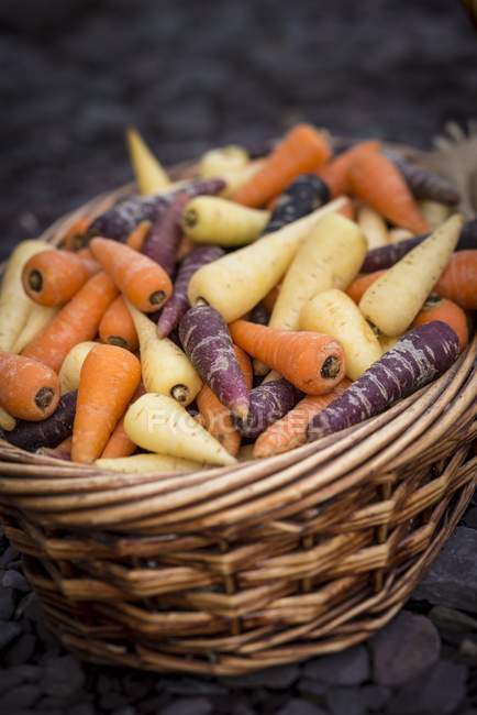 Close-up view of chantenay carrots in basket. — Stock Photo