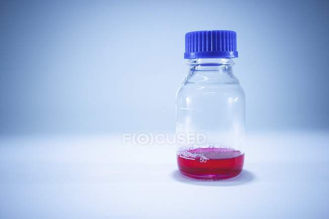 Cristalería de laboratorio con líquido rojo. - foto de stock