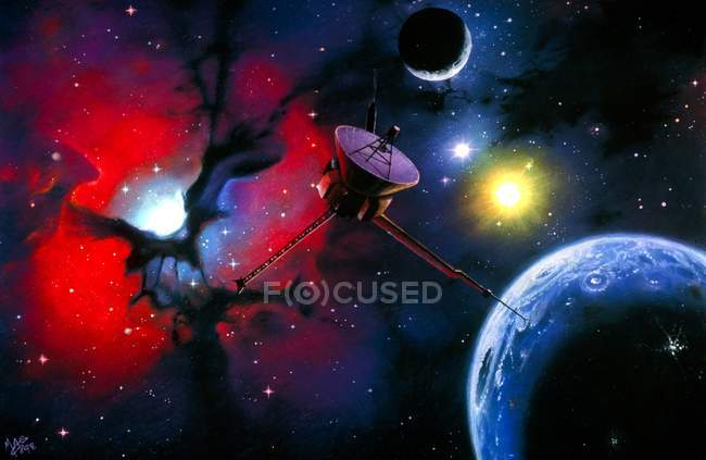 Space probe approaching an Earth-like planet — Stock Photo