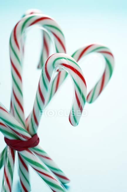 Close-up of candy canes on blue background — Stock Photo
