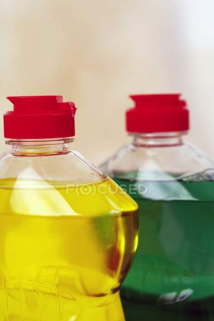 Close-up view of bottles with washing liquid. — Stock Photo
