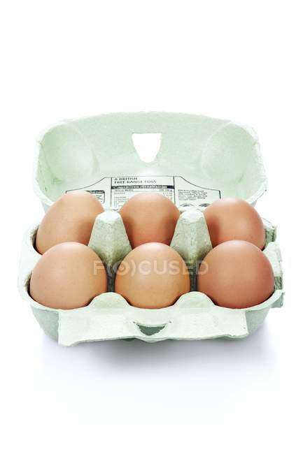 Box of six free-range eggs. — Stock Photo
