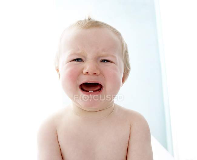 Portrait of crying infant baby. — Stock Photo