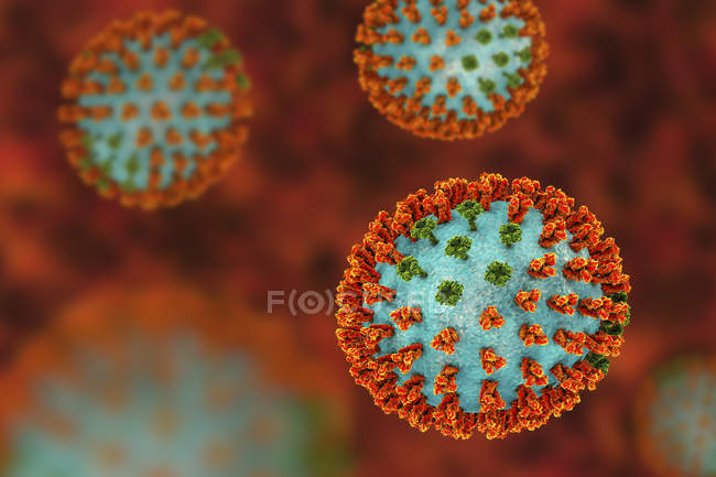 Illustrazione digitale dei picchi di glicoproteina emagglutinina e neuraminidasi sul virus influenzale . — Foto stock