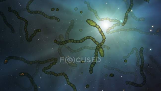 Microbi di microrganismi alieni nello spazio, illustrazione concettuale . — Foto stock