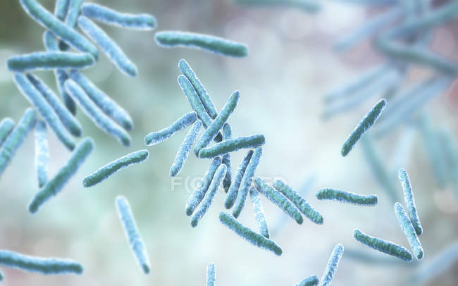 Ilustración digital de bacterias grampositivas de Mycobacterium tuberculosis en forma de barra
. — Stock Photo