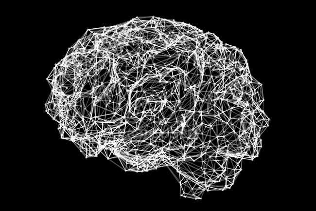 Illustration des Gehirns mit neuronalem Netzwerk auf schwarzem Hintergrund. — Stockfoto