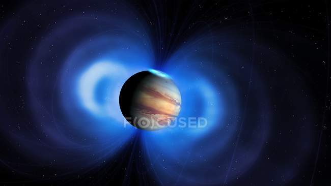 Illustration des Jupiters mit zugehörigem Magnetfeld. — Stockfoto