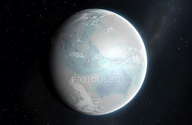 Illustration des Planeten Erde mit eisbedeckten Kontinenten. — Stockfoto