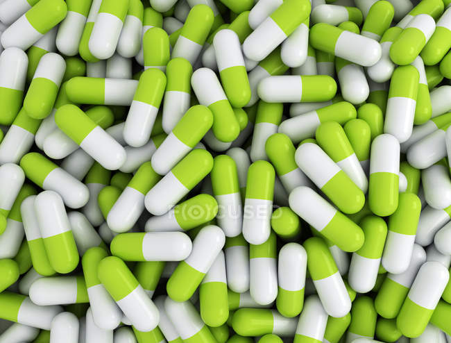 Digitale Darstellung blauer und weißer Medikamentenkapseln, Vollbild. — Stockfoto