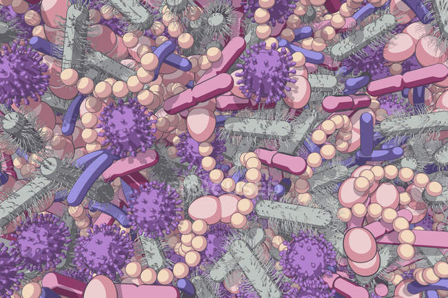 Концептуальні ілюстрації бактерії та здоров'я людини мікробів, повний кадр. — стокове фото