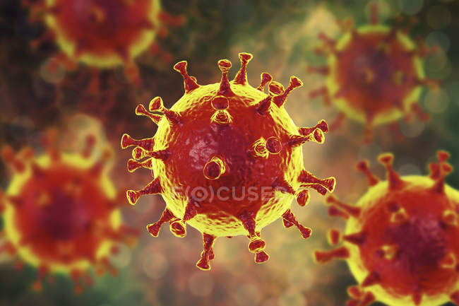 Síndrome respiratorio de Oriente Medio coronavirus partículas, ilustración digital
. - foto de stock