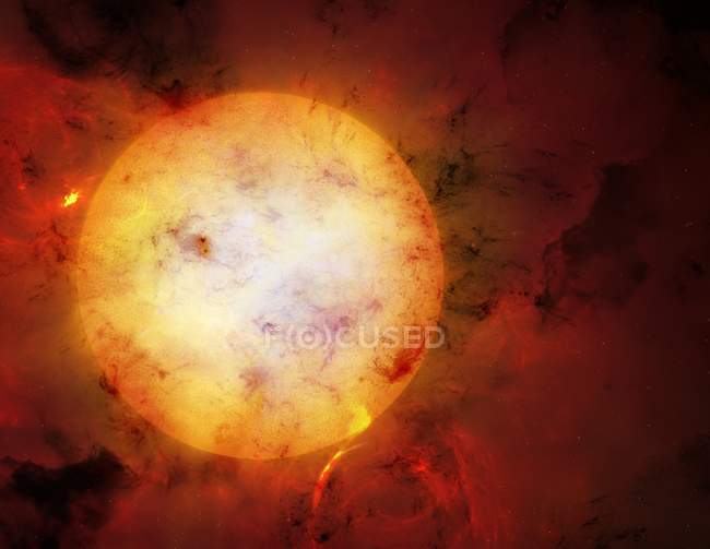 Digital illustration of possible structures surrounding Tabbys Star in space. — Stock Photo
