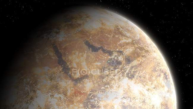Artwork of possible future Earth with atmosphere riddled with dust and pollution and dry surface. — Stock Photo
