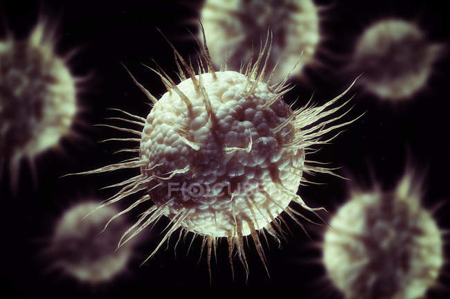 Ilustración digital de partículas de virus sobre fondo negro . - foto de stock