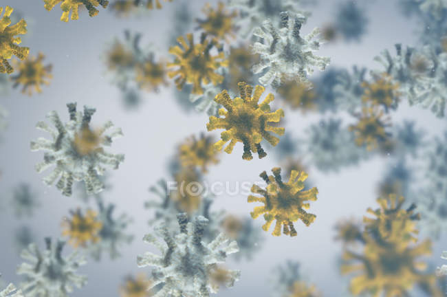 Цифровий ілюстрація барвисті вірус частинок на просте тло. — стокове фото