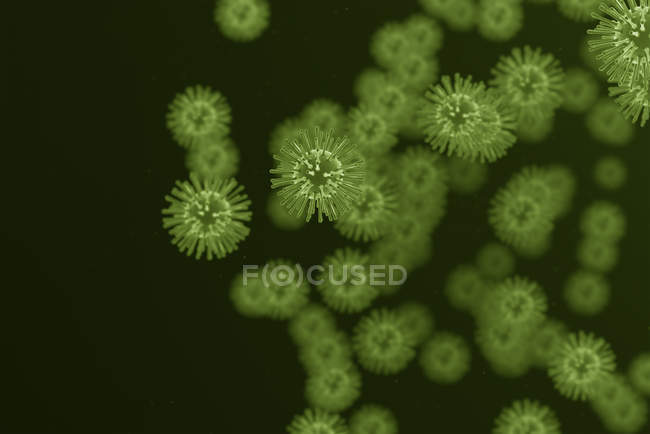 Digital illustration of green virus particles on plain background. — Stock Photo
