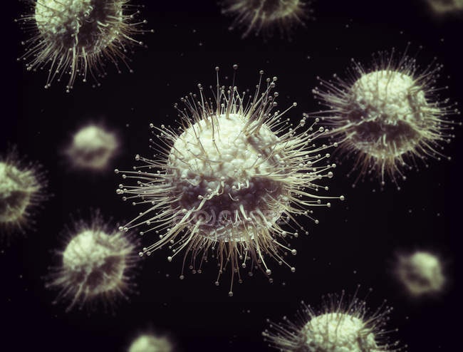 Ilustración digital de partículas de virus sobre fondo liso . - foto de stock