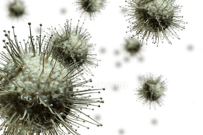 Digital illustration of green virus particles on plain background. — Stock Photo