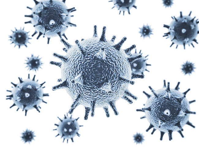 Illustration numérique de particules de virus bleu sur fond blanc . — Photo de stock