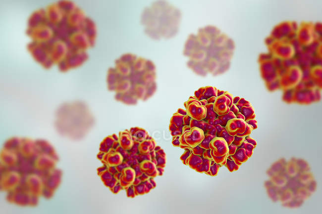 Partículas vermelhas do vírus da hepatite E com revestimento proteico . — Fotografia de Stock