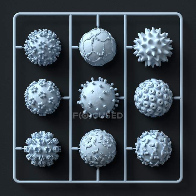 Набір частинок моделі вірусу, ілюстрація . — стокове фото