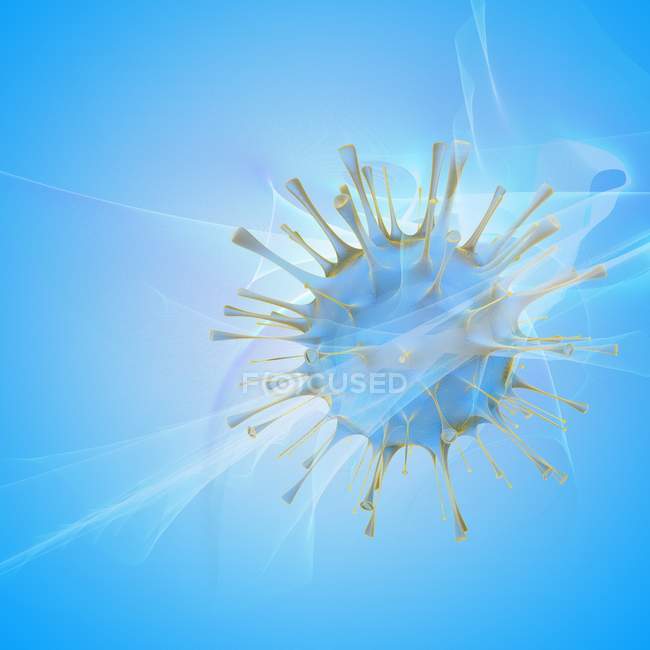 Partícula azul del orthomyxovirus en el fondo, ilustración
. - foto de stock