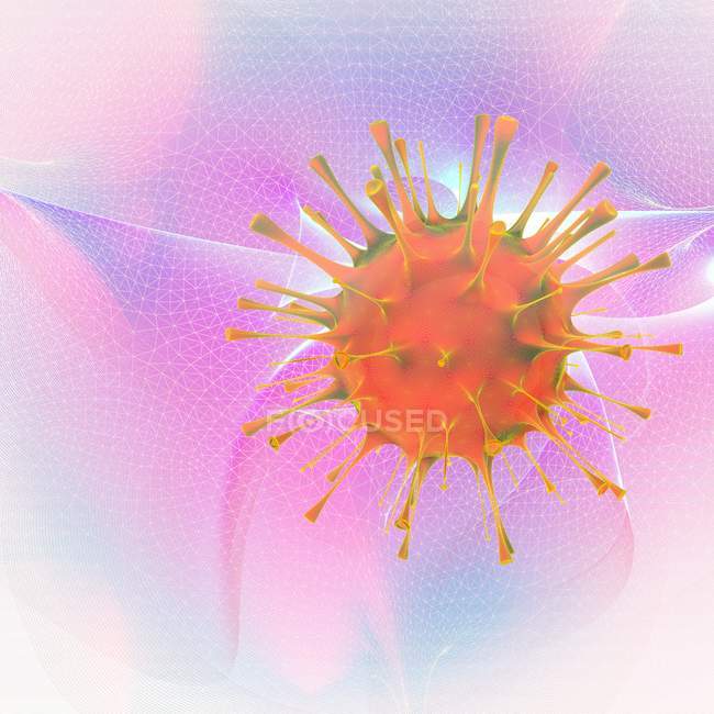 Rotes Orthomyxovirus-Partikel auf rosa Hintergrund, Illustration. — Stockfoto
