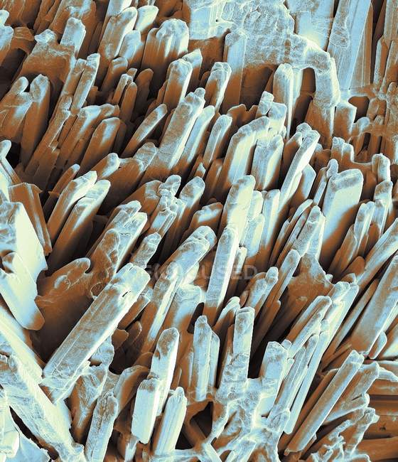 Абстрактний кольоровий скануючий електронний мікрограф кристалічної поверхні розбитого галону . — стокове фото