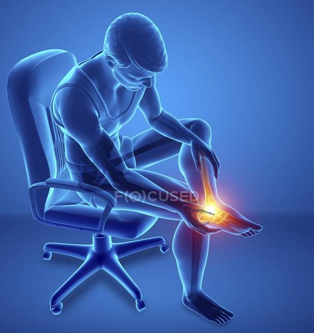Сидящий в кресле мужской силуэт с болью в ноге, цифровая иллюстрация . — стоковое фото