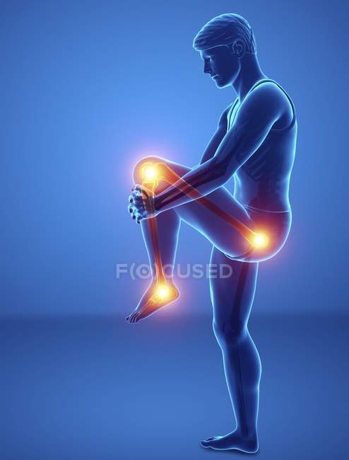 Male silhouette with knee pain, digital illustration. — Stock Photo