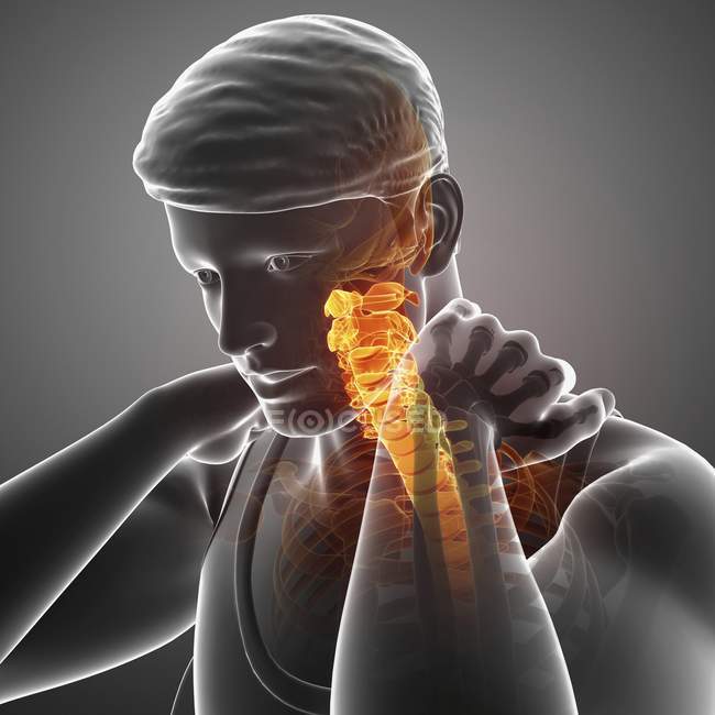 Silhouette masculine avec douleur au cou, illustration numérique . — Photo de stock