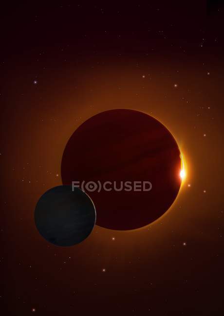 Illustration of planet Kepler 1625b and proposed exomoon in Cygnus. — Stock Photo