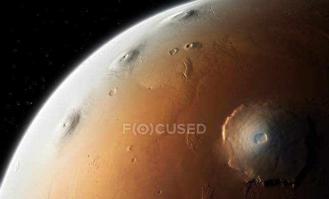 Altopiano della regione di Tharsis nell'emisfero occidentale di Marte . — Foto stock