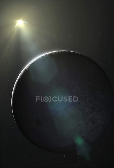 Illustration des Erde-Mond-Systems von einem Aussichtspunkt oberhalb des Mondes aus gesehen. — Stockfoto