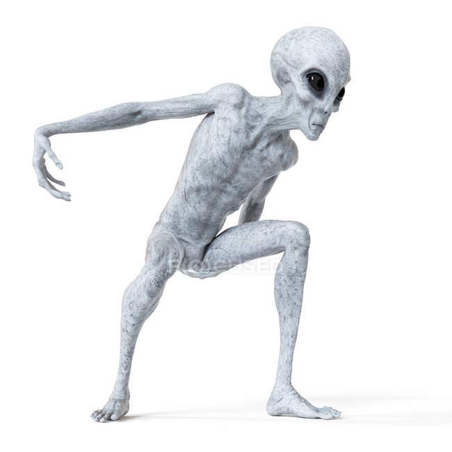 Illustration eines grauen humanoiden Aliens auf weißem Hintergrund. — Stockfoto