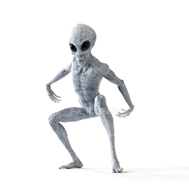 Ilustración de alienígena humanoide gris sobre fondo blanco . - foto de stock