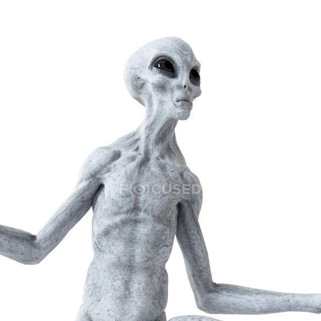 Illustration eines grauen humanoiden Aliens auf weißem Hintergrund. — Stockfoto