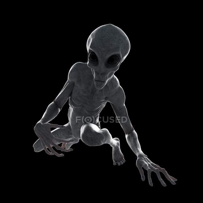 Ilustração de alienígena humanóide cinza esgueirar-se no fundo preto
. — Fotografia de Stock