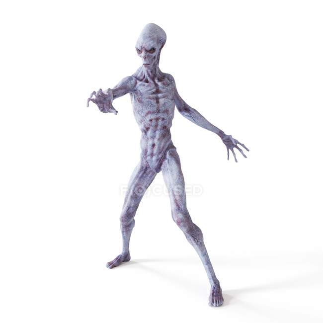 Illustration eines realistischen humanoiden Aliens auf weißem Hintergrund. — Stockfoto
